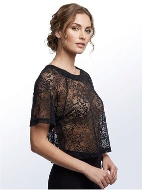 Bobeau Black Lace Semi Sheer Short Sleeve Top Size Small
